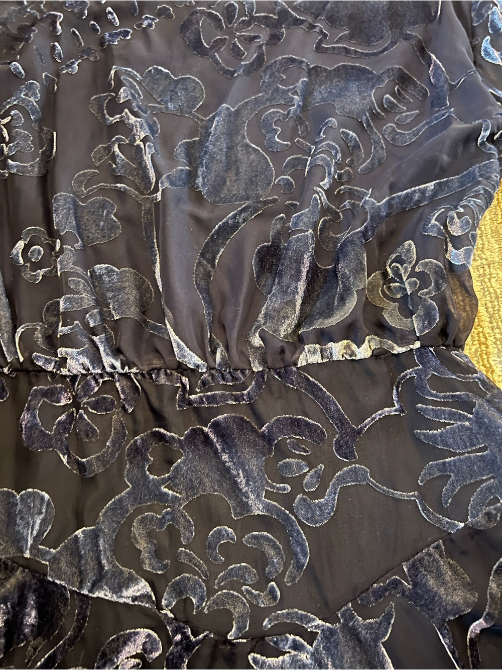 Navy Blue Floral Velvet Mini Dress - Picture 2 of 3